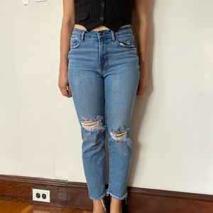 Ripped Straight Leg Slim Denim Jeans